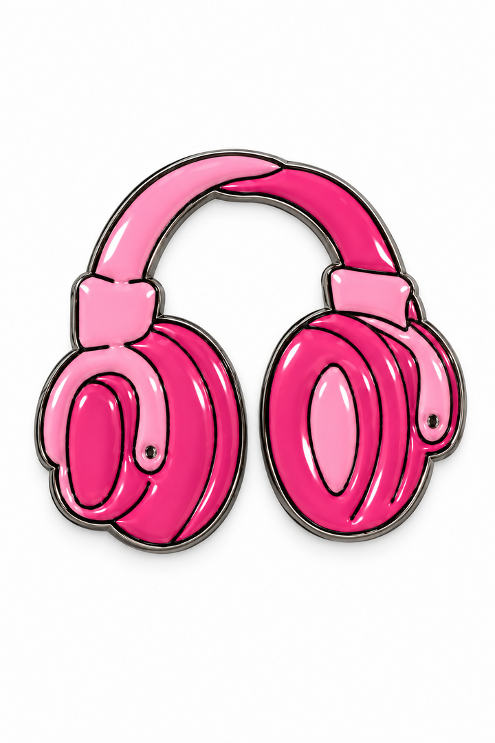 Pink headphones metal charm sticker