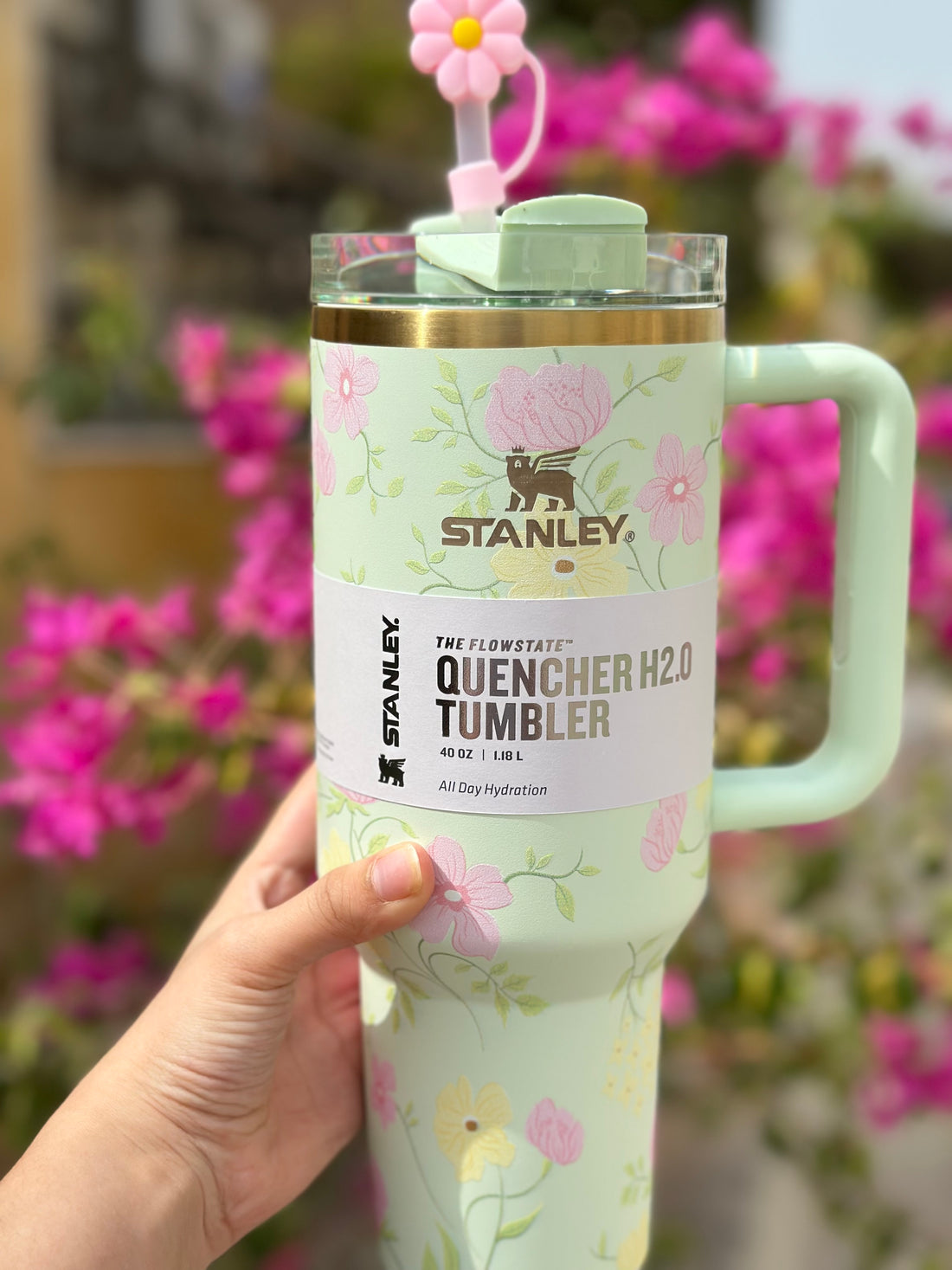 Stanley Quencher H2.0 40oz   Flowstate Tumbler - Blooming Heirloom - Mint Green