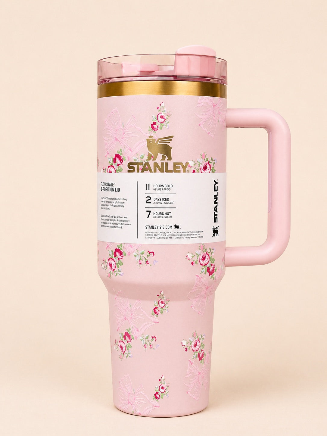 Stanley Quencher H2.0 Flowstate 40 oz Pink Bow Tumbler