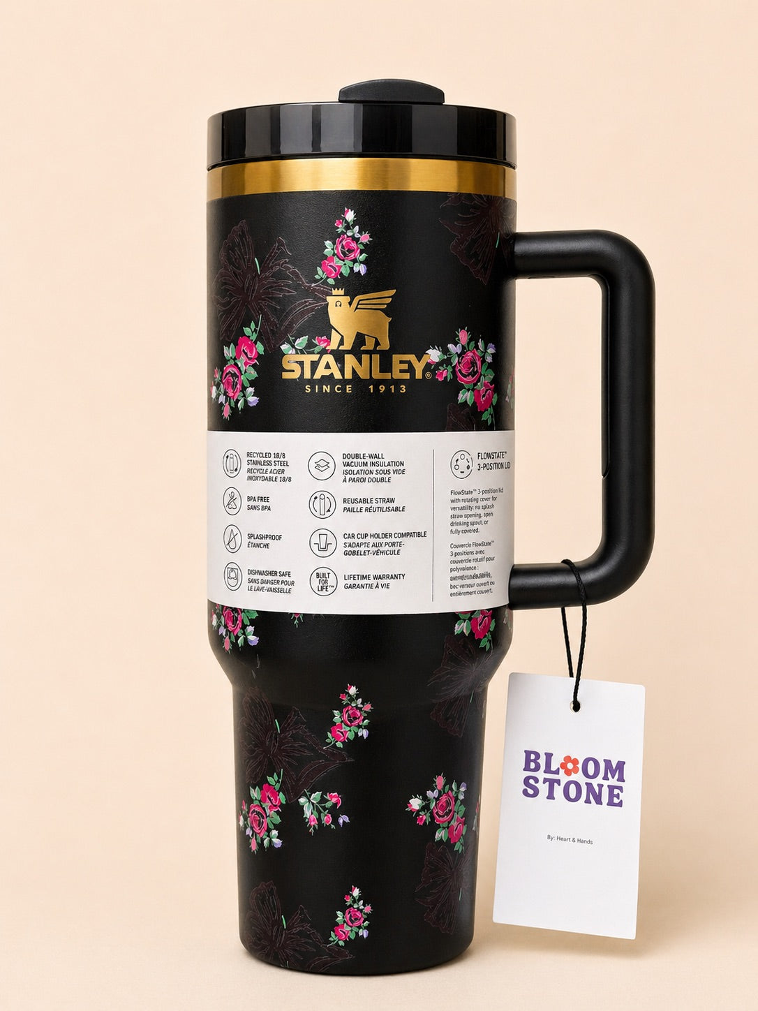 Stanley Quencher H2.0 Flowstate 40 oz Black Bow Tumbler