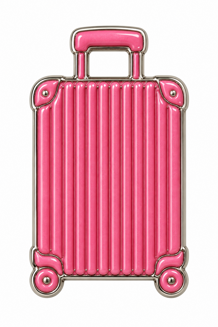 Pink ribbed suitcase metal charm sticker