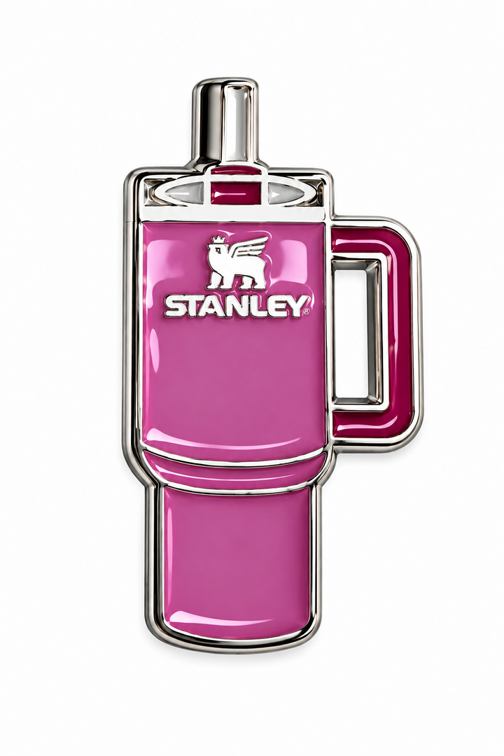 Pink Stanley tumbler metal charm sticker