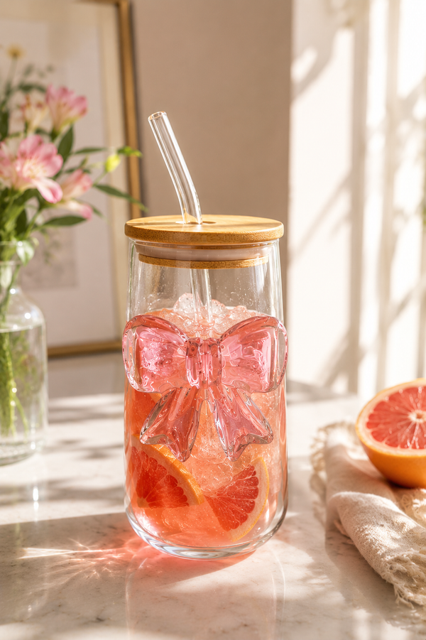 Blush Bow Glass Tumbler