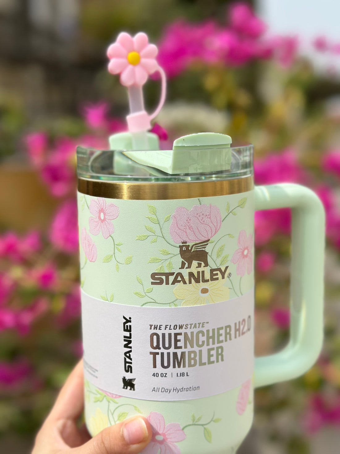 Stanley Quencher H2.0 40oz   Flowstate Tumbler - Blooming Heirloom - Mint Green