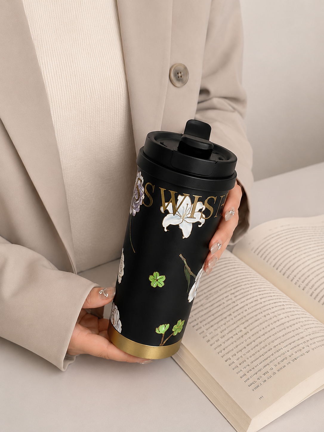 Lily Wish Insulated Stainless Steel Coffee Mug with Flower Charm- 520 ml