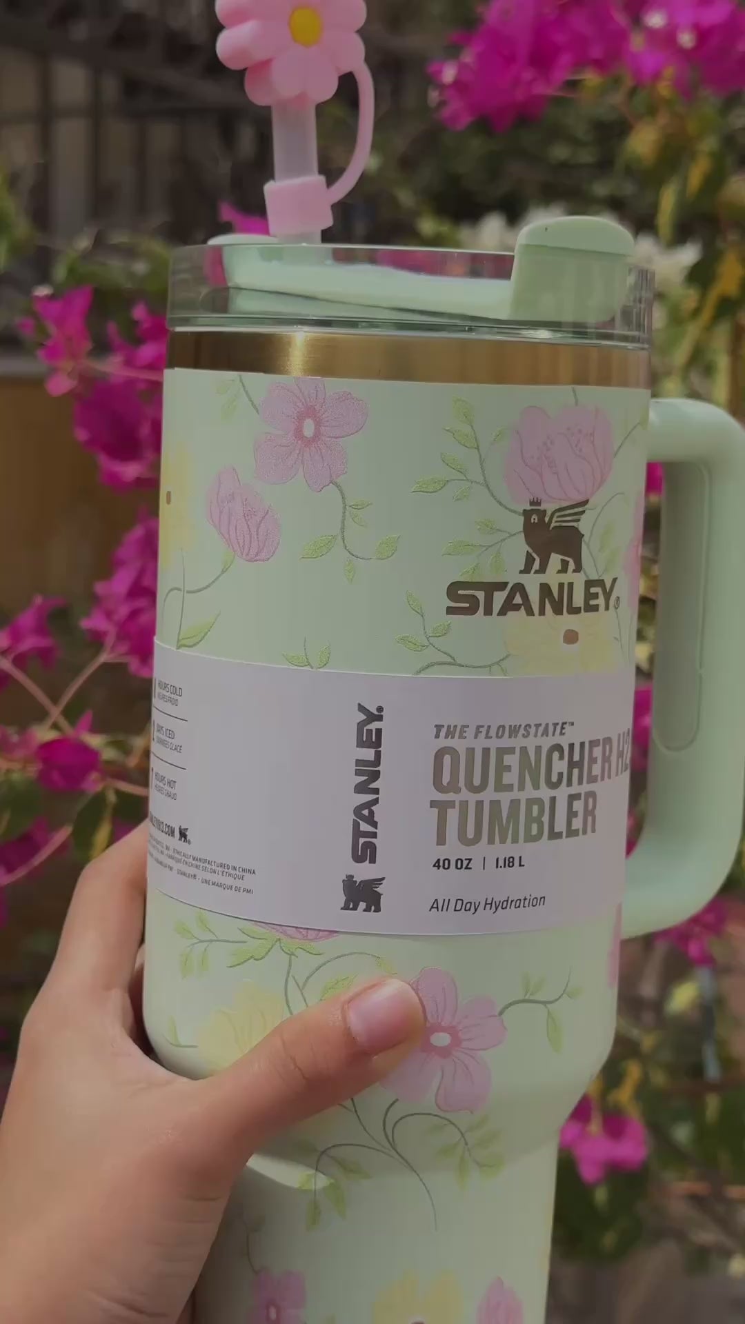 Stanley Quencher H2.0 40oz   Flowstate Tumbler - Blooming Heirloom - Mint Green